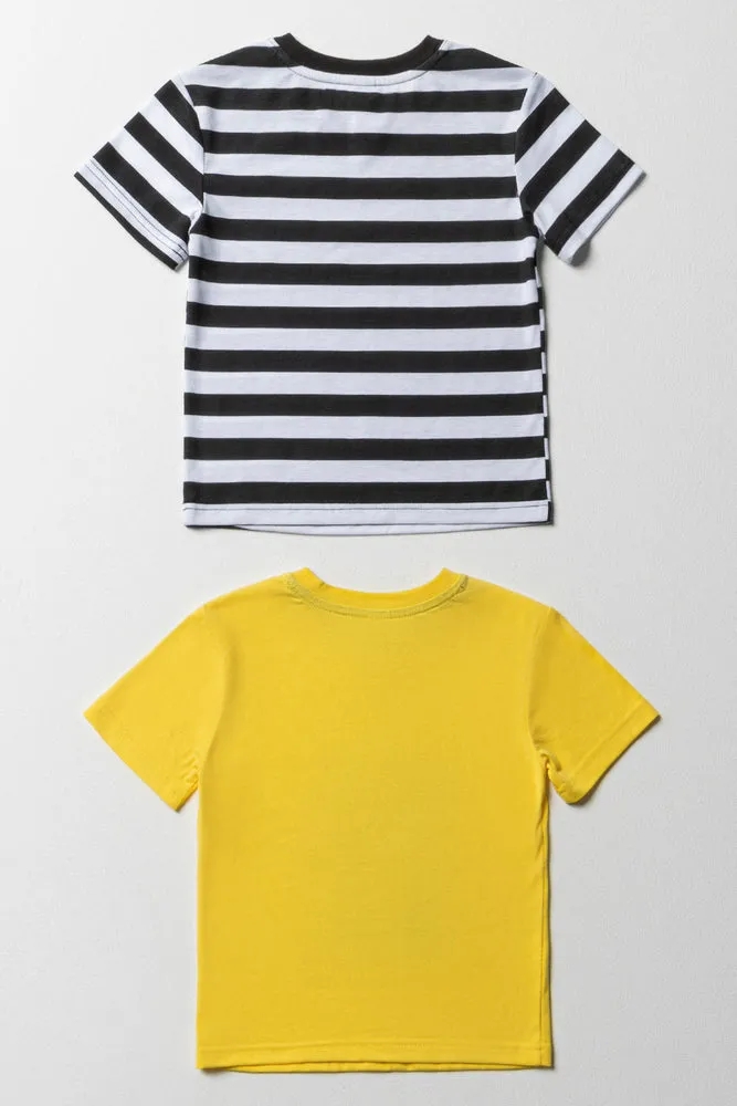 2 Pack Stripe City T-Shirts Black And Yellow