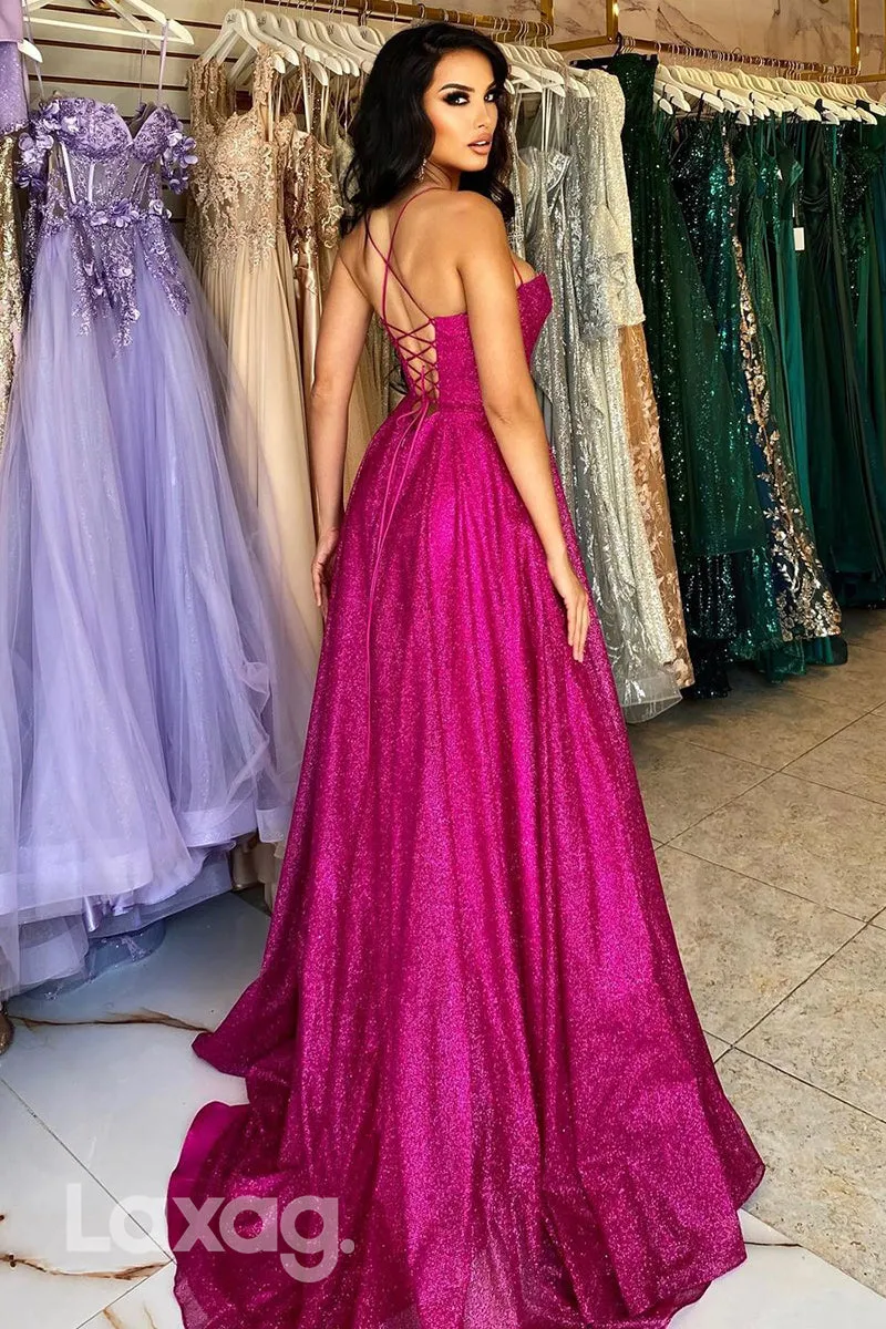 22216 - A-Line Spaghetti Straps Fully Sequins Party Prom Formal Evening Dress with Slit