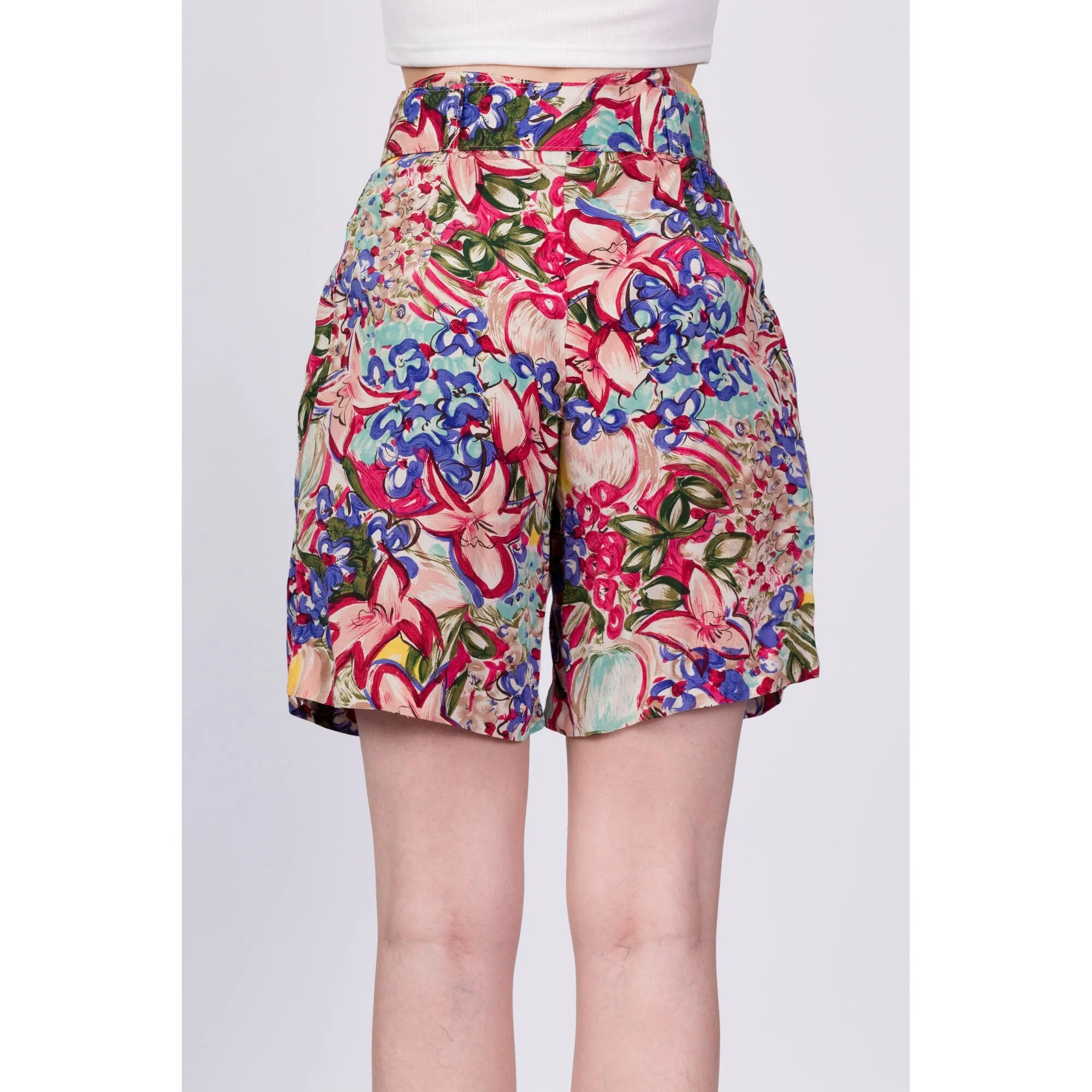 80s Floral Belted Shorts - Small, 26"