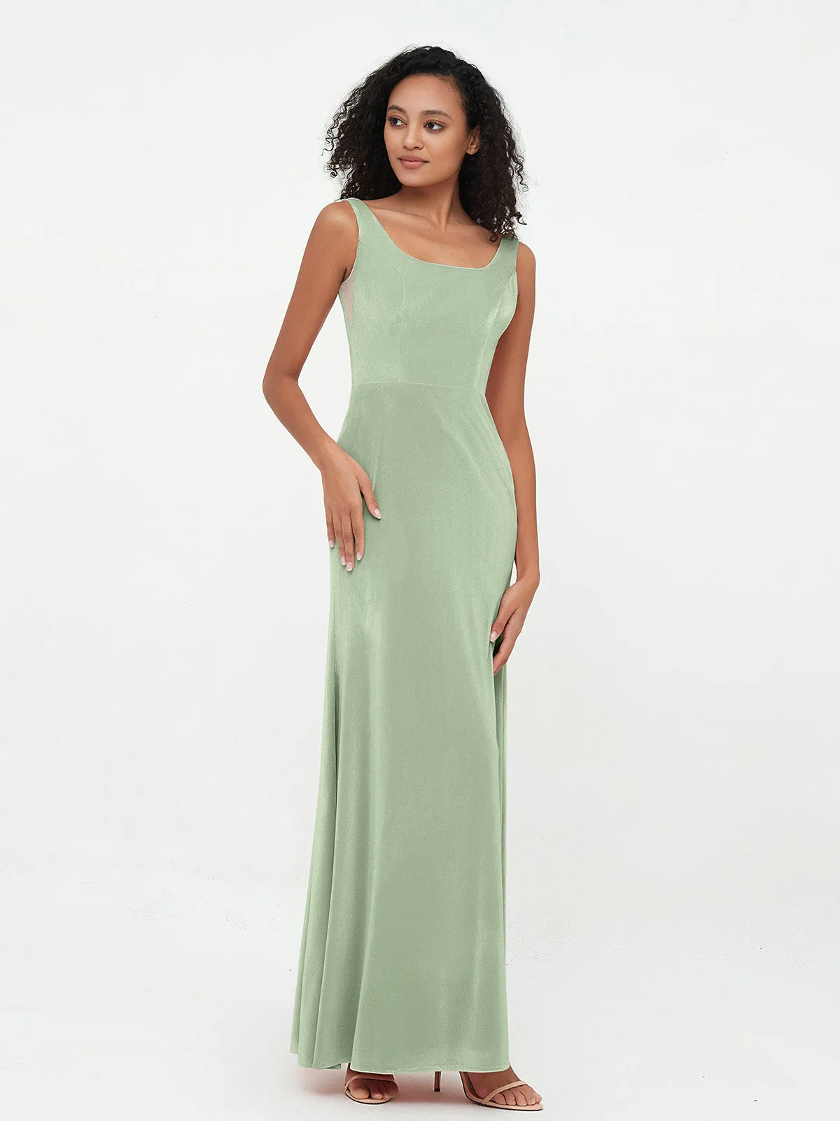 Bateau Neck Mermaid Long Velvet Dresses Dusty Sage Plus Size