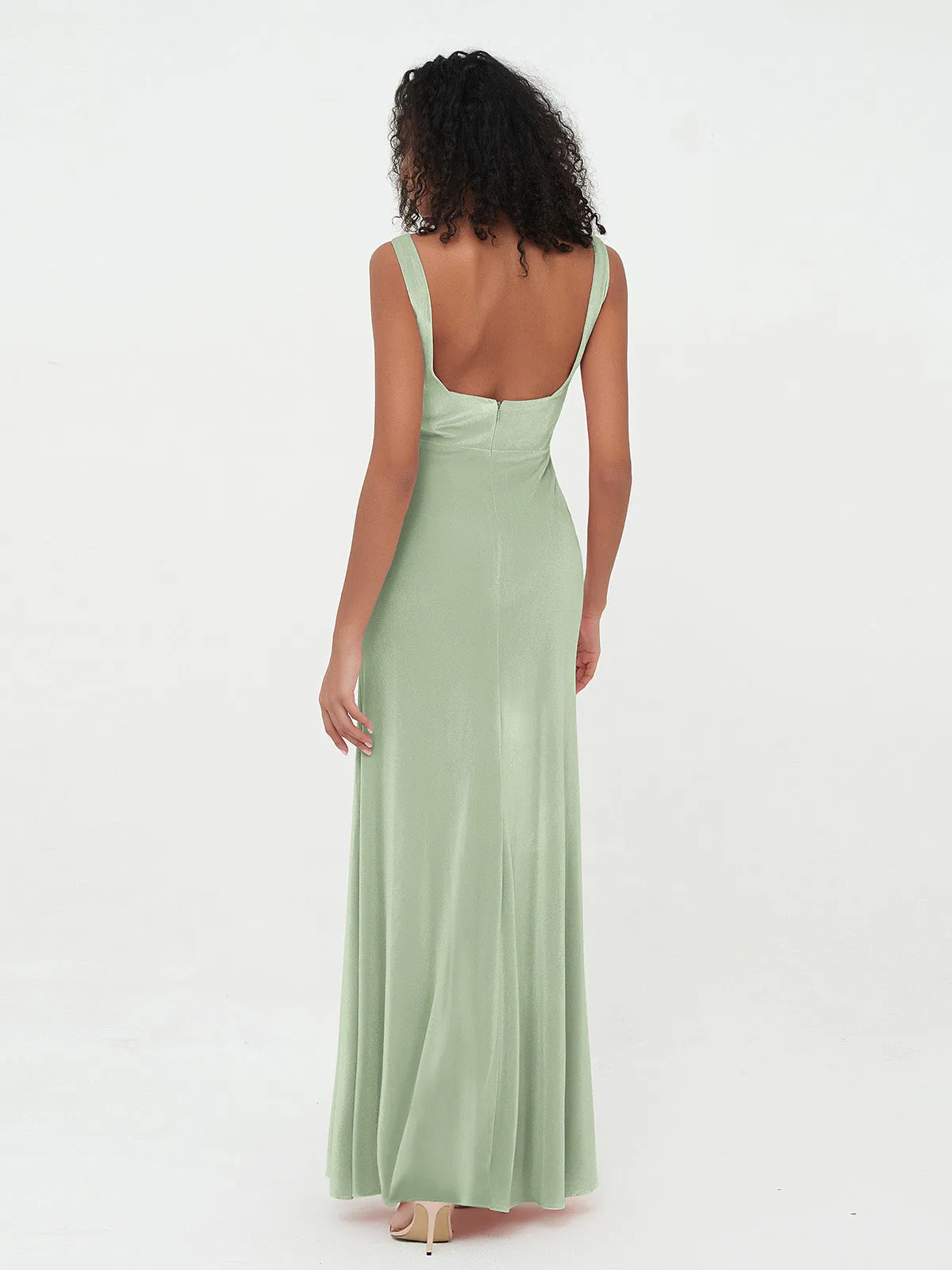 Bateau Neck Mermaid Long Velvet Dresses Dusty Sage Plus Size