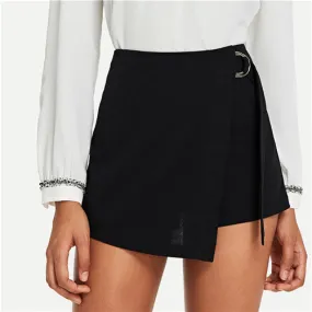 Black Elegant Office Lady Wrap Solid Knot Zipper Mid Waist Fly Shorts Summer Autumn Highstreet Women