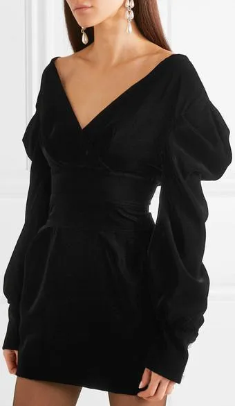 Black Off-the-Shoulder Velvet Mini Dress