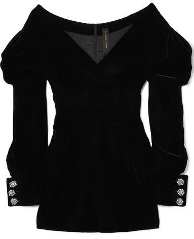 Black Off-the-Shoulder Velvet Mini Dress