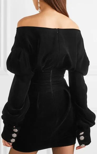 Black Off-the-Shoulder Velvet Mini Dress