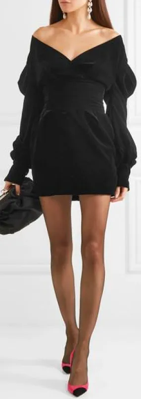 Black Off-the-Shoulder Velvet Mini Dress