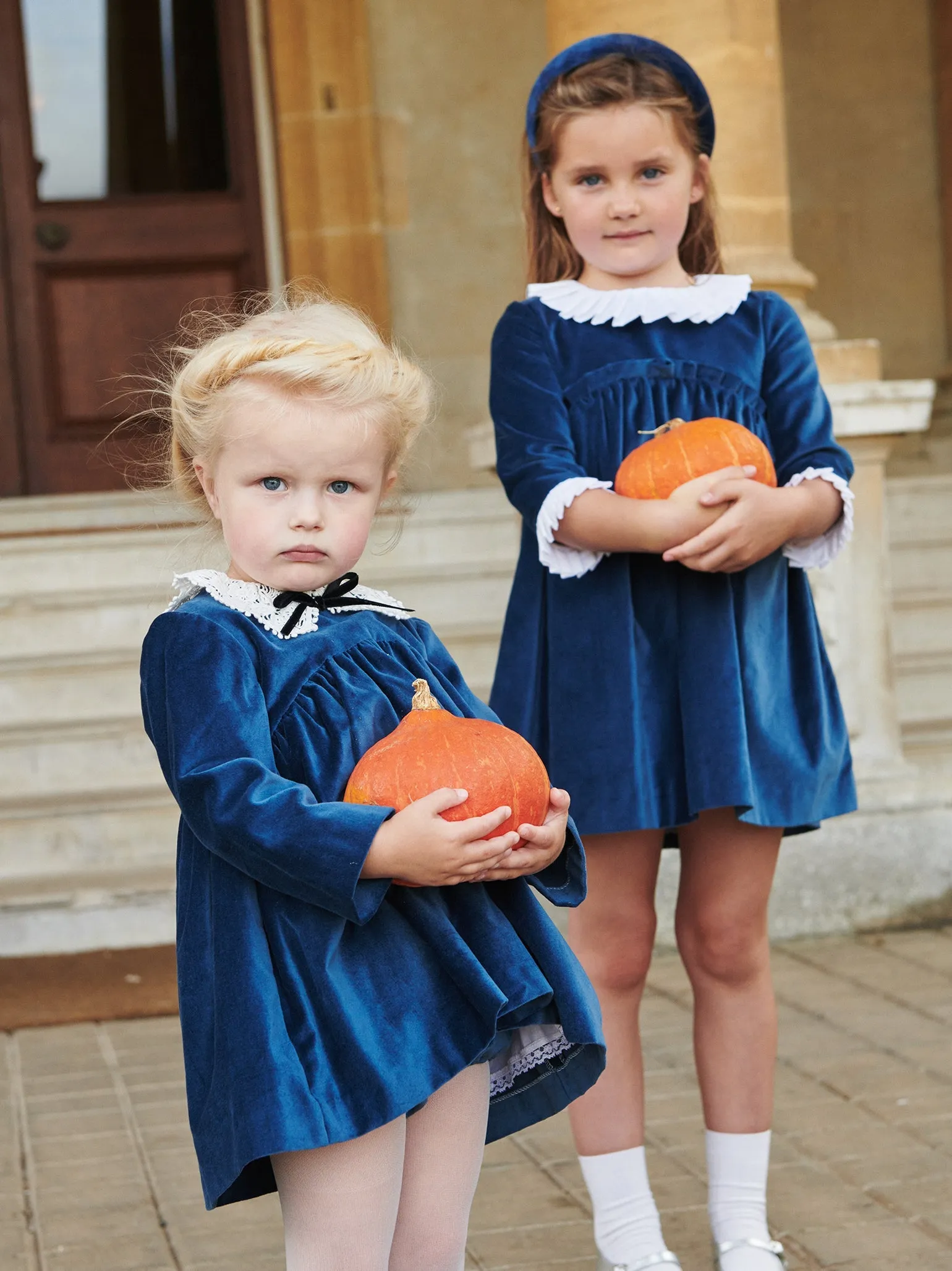 Blue Aurelia Velvet Girl Empire Dress