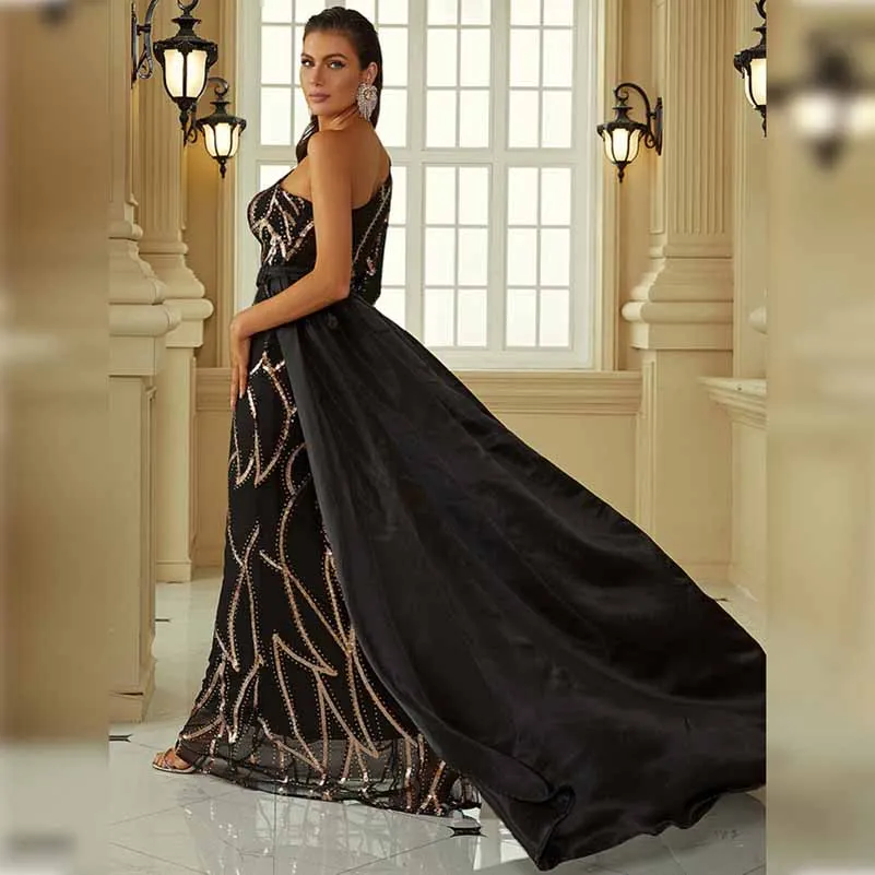 BridaL Black Sequin Prom Dress Sleeveless Evening Ball Gowns