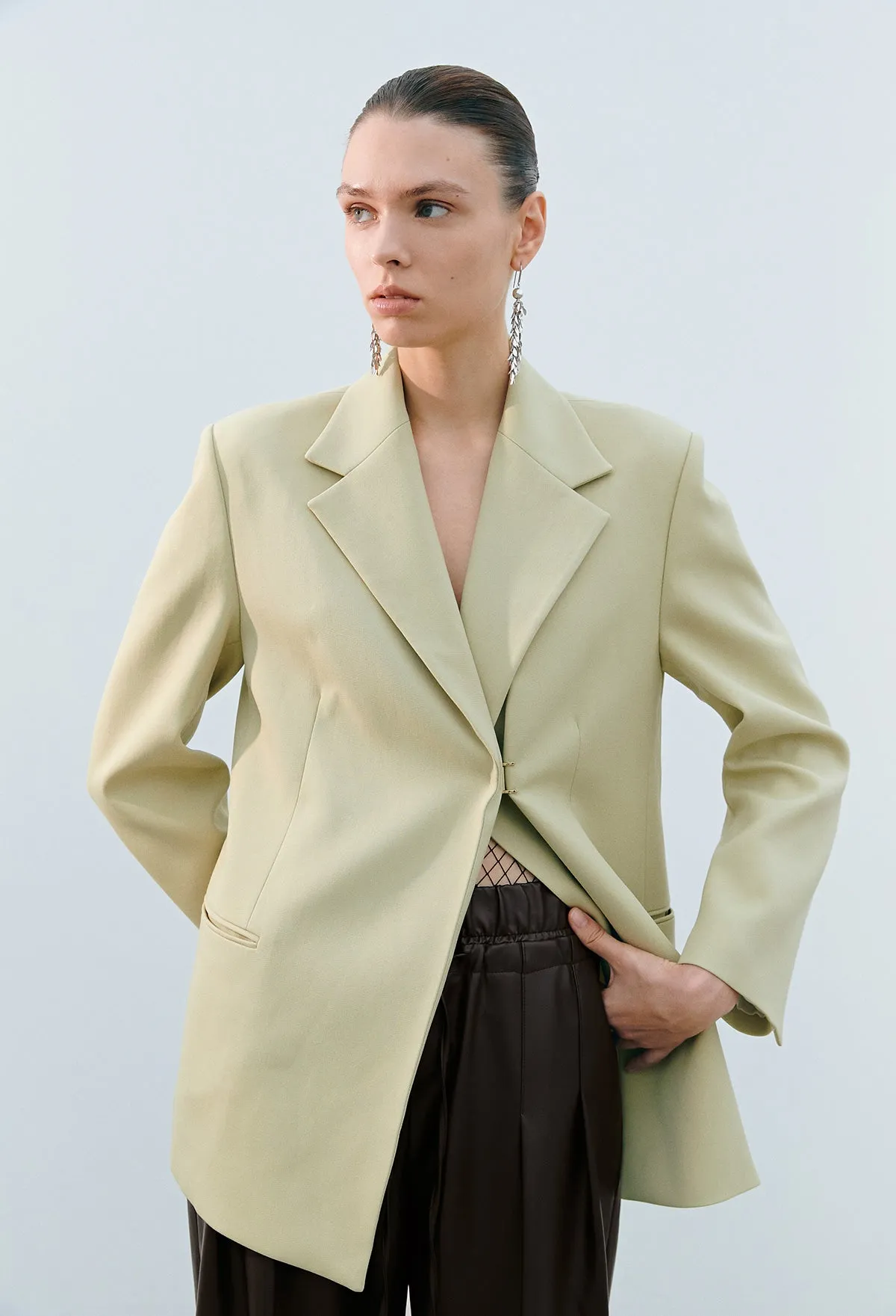 Buckle Detail Tailored Jacket In Beige