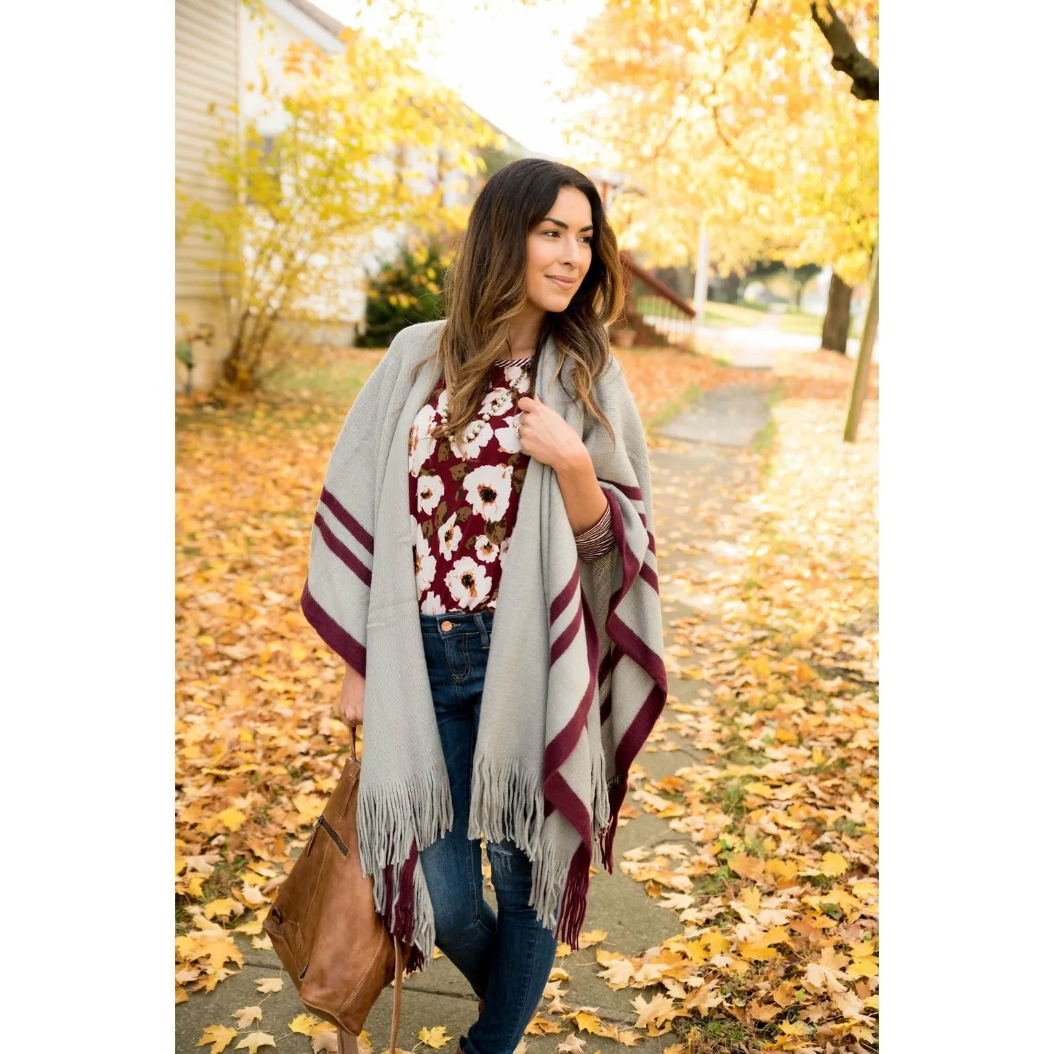 Burgundy Striped Kimono