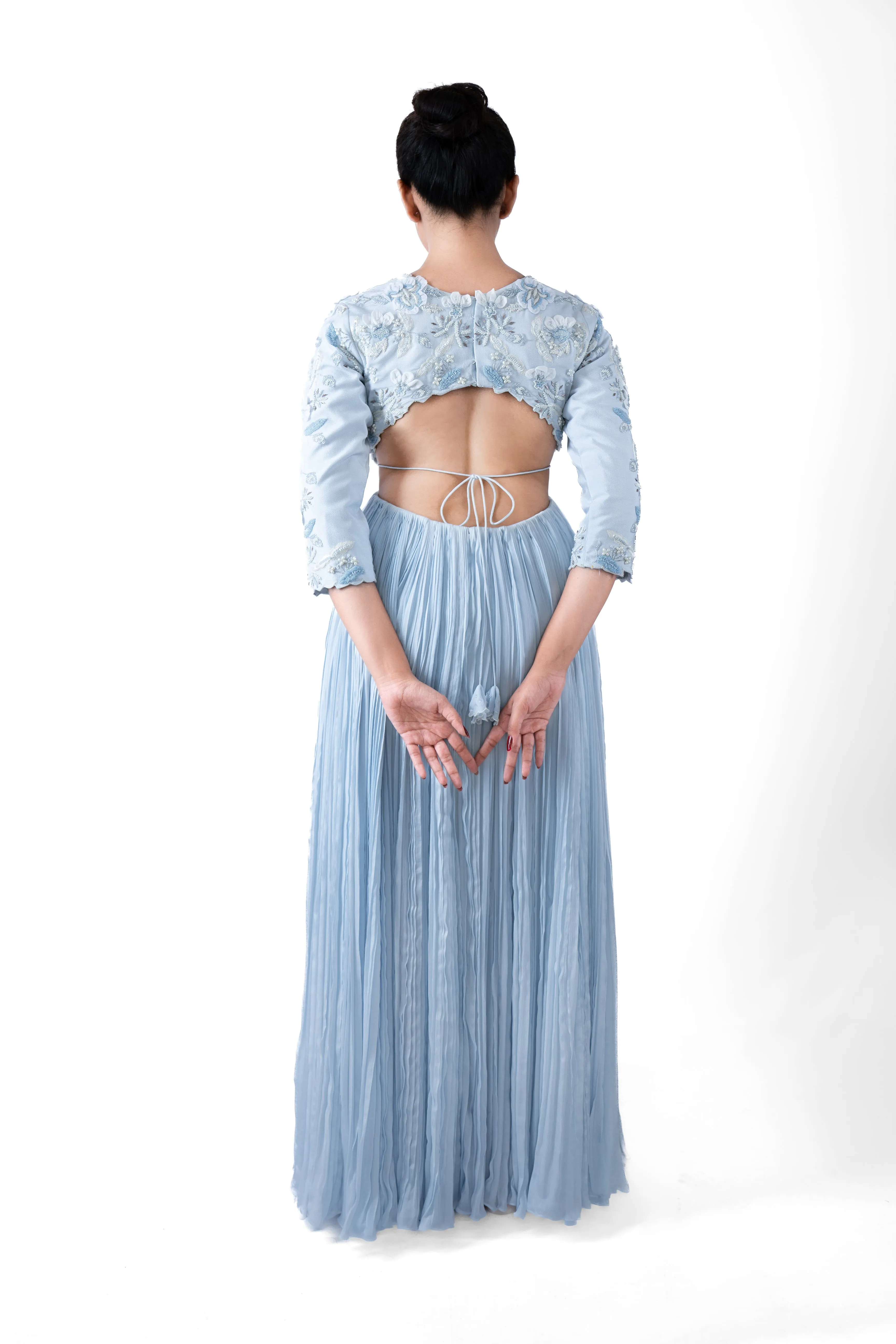 Cloud Blue Pleated Gown