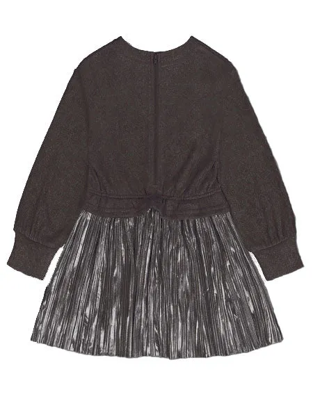 Deux par Deux Bi-Material Dress Light Velvet and Lame Fabric in Charcoal Girls 5-12