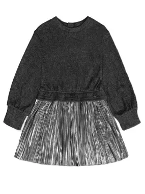 Deux par Deux Bi-Material Dress Light Velvet and Lame Fabric in Charcoal Girls 5-12