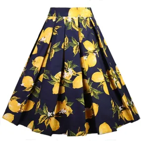 Dressever Women's Vintage A-line Printed Pleated Flared Midi Skirts