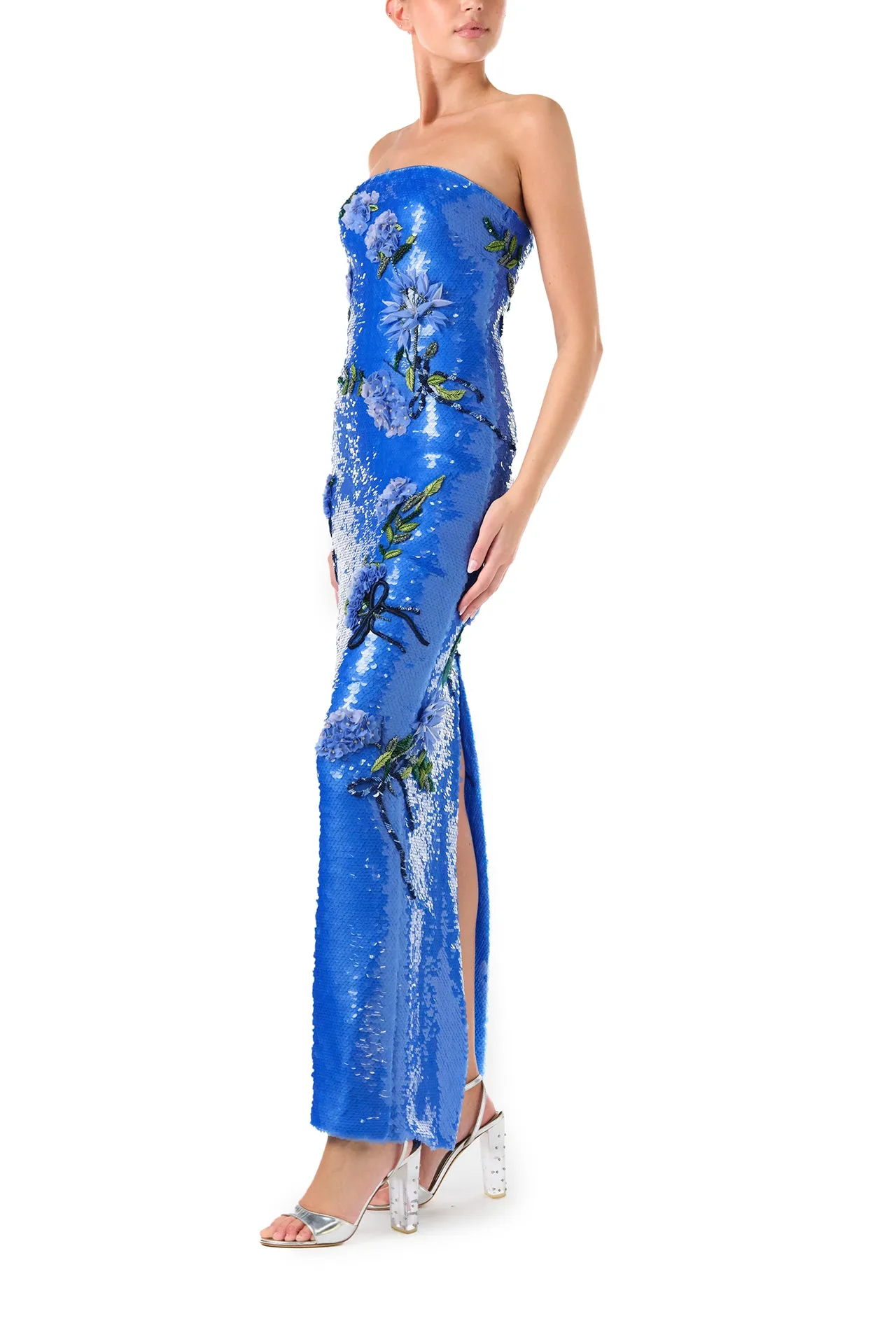 Floral Embroidered Sequin Gown