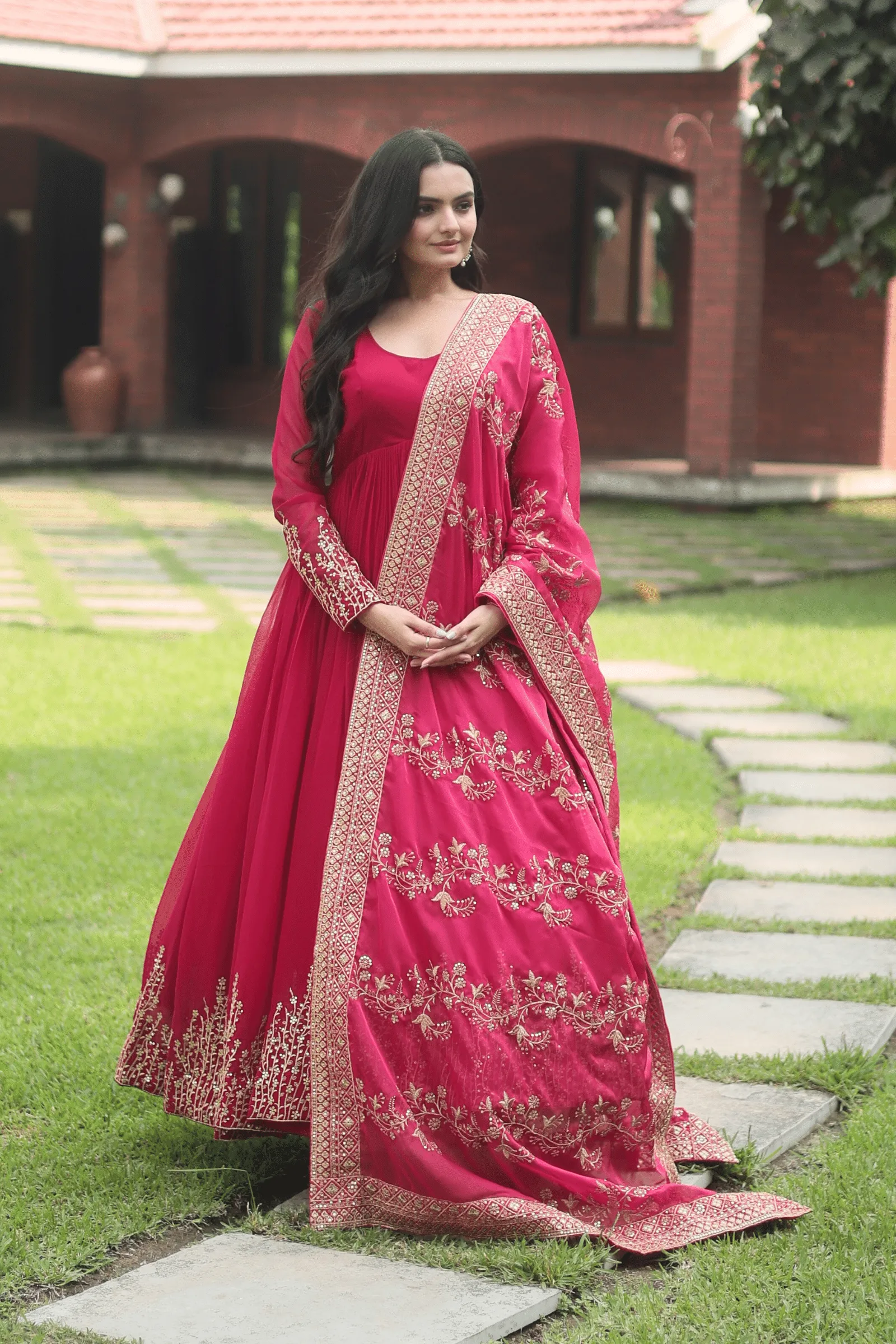 Glamwiz Sequin Embellished Wine Anarkali Suit