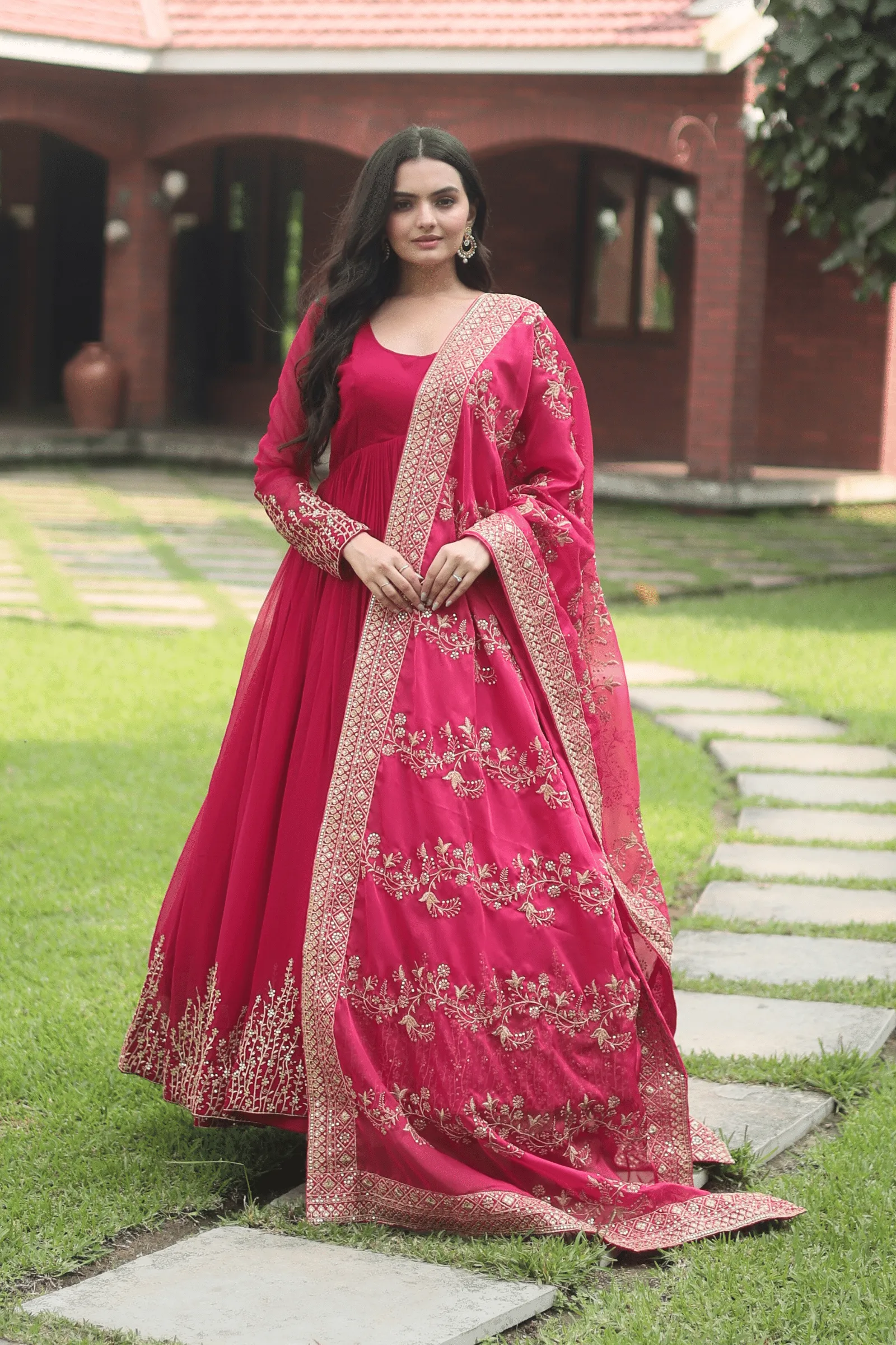 Glamwiz Sequin Embellished Wine Anarkali Suit