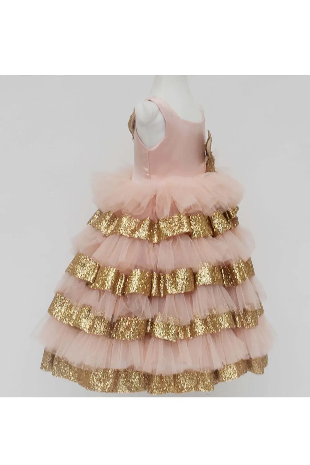 Golden sequin bow peach net dress