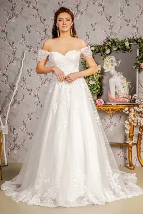 Jewel Embroidery Off Shoulder Mesh A-line Wedding Gown GLGL3481