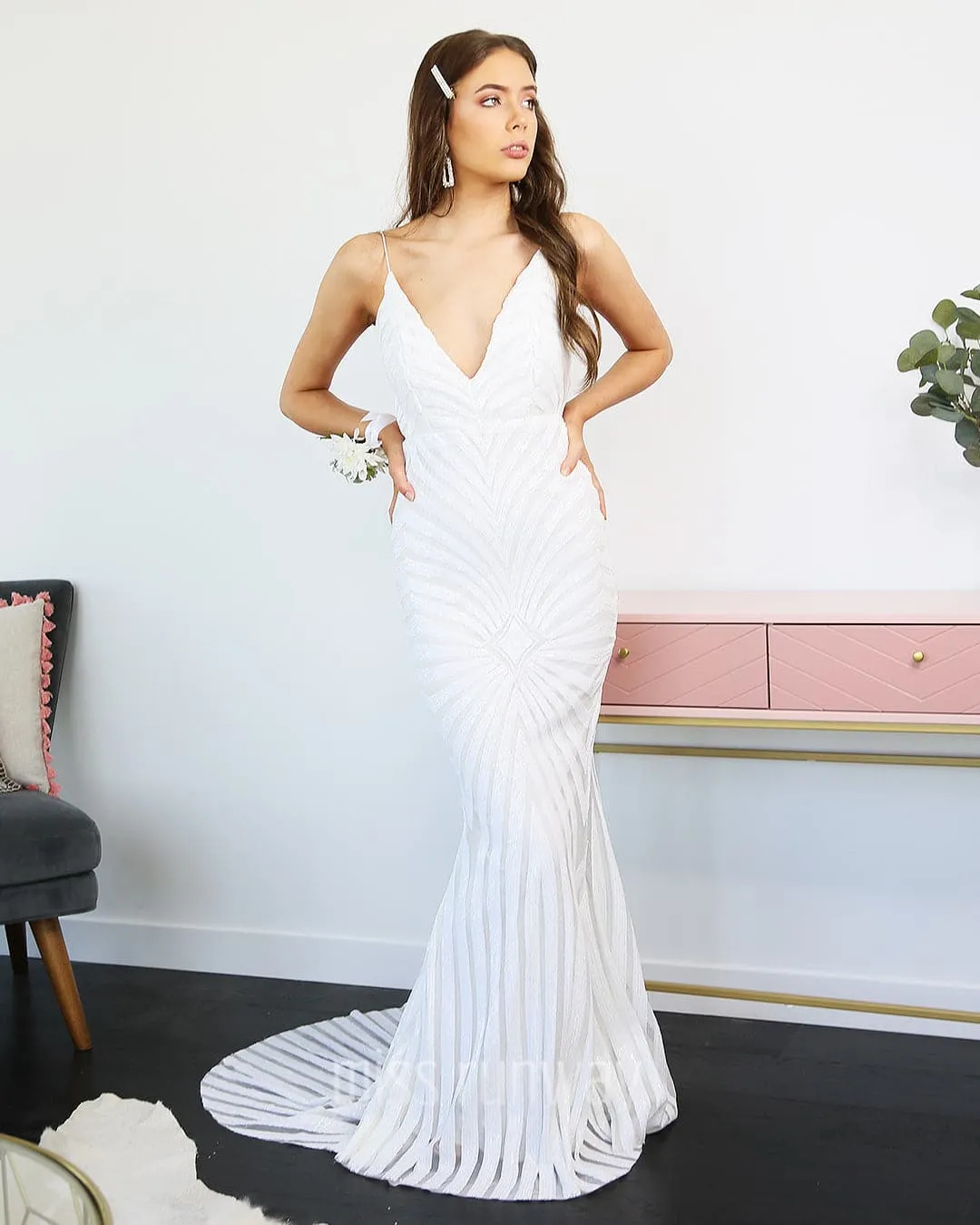 Kourtney Sequin Gown - White [SAMPLE]