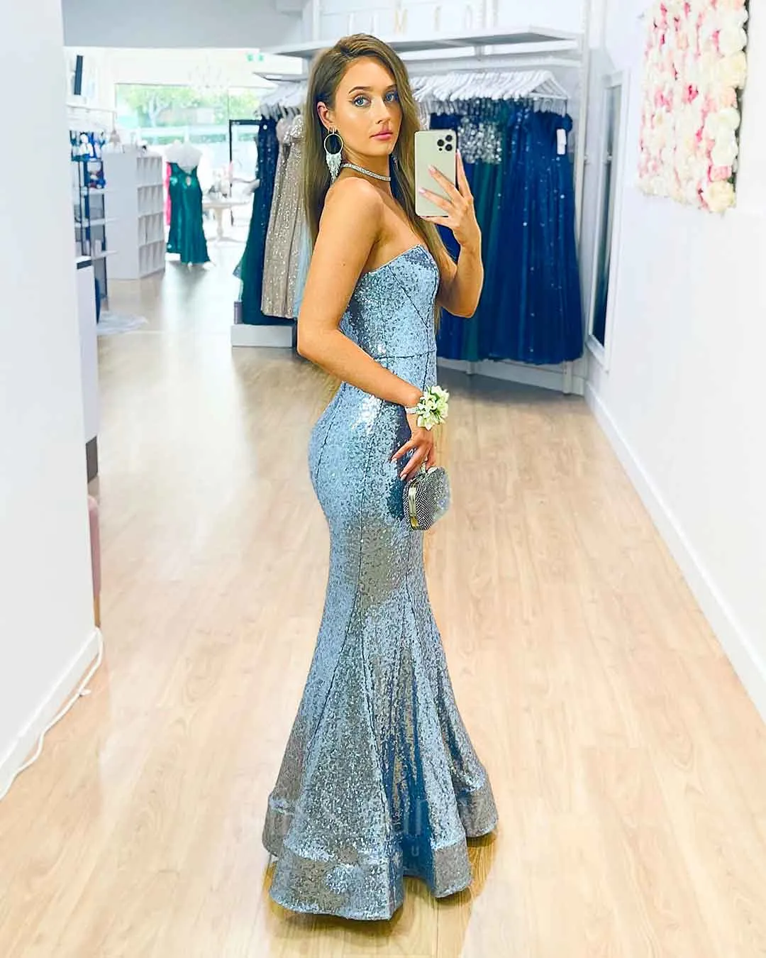 Lauren Sweetheart Sequin Gown - Ice Blue