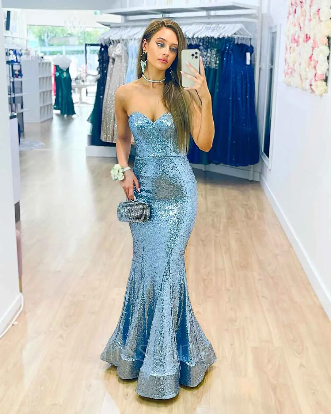 Lauren Sweetheart Sequin Gown - Ice Blue