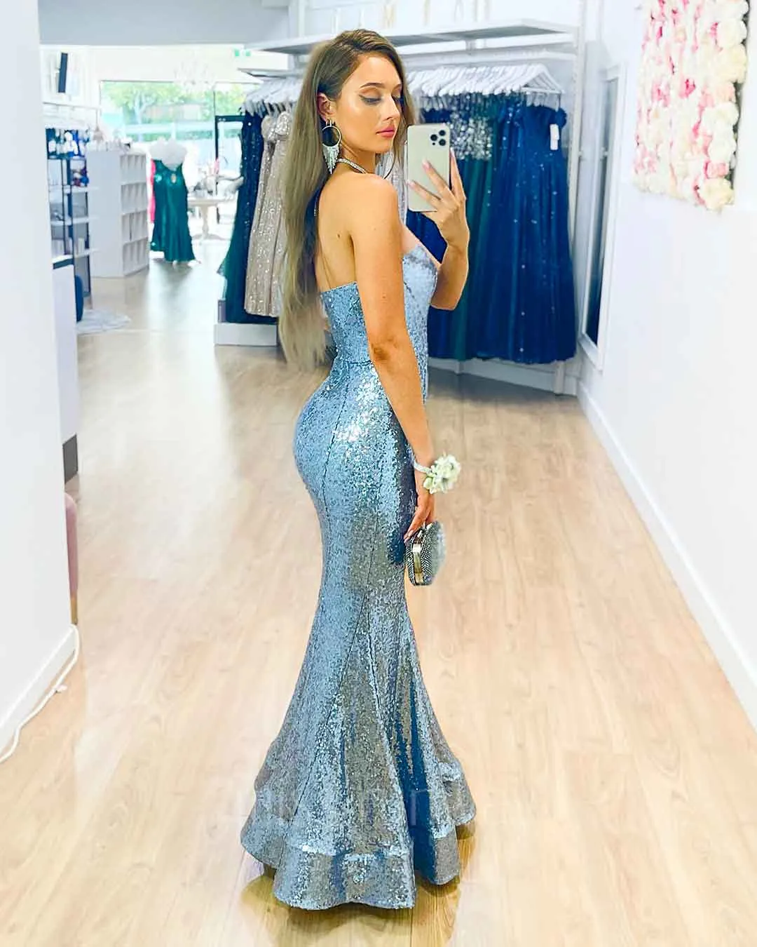 Lauren Sweetheart Sequin Gown - Ice Blue