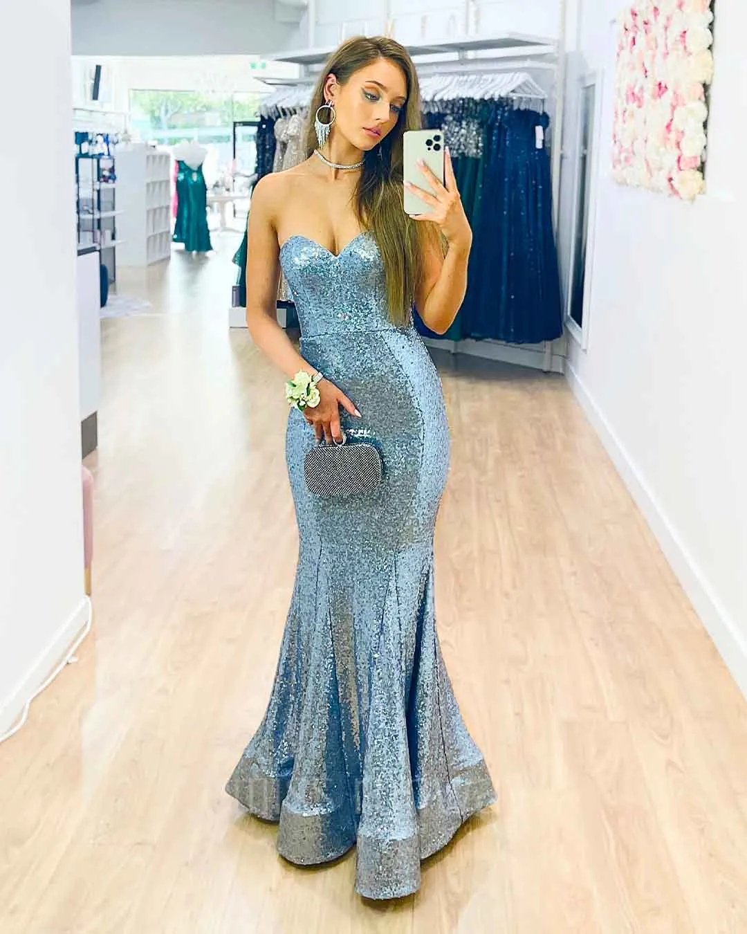 Lauren Sweetheart Sequin Gown - Ice Blue