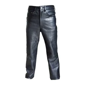 Mens Black Leather Crocodile Print 501 Style Jeans Pants Trouser Bikers Club