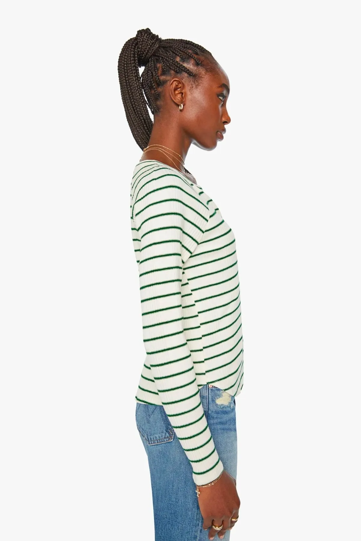 Mother Denim The Split Varsity Longsleeve Top - High Road Stripe