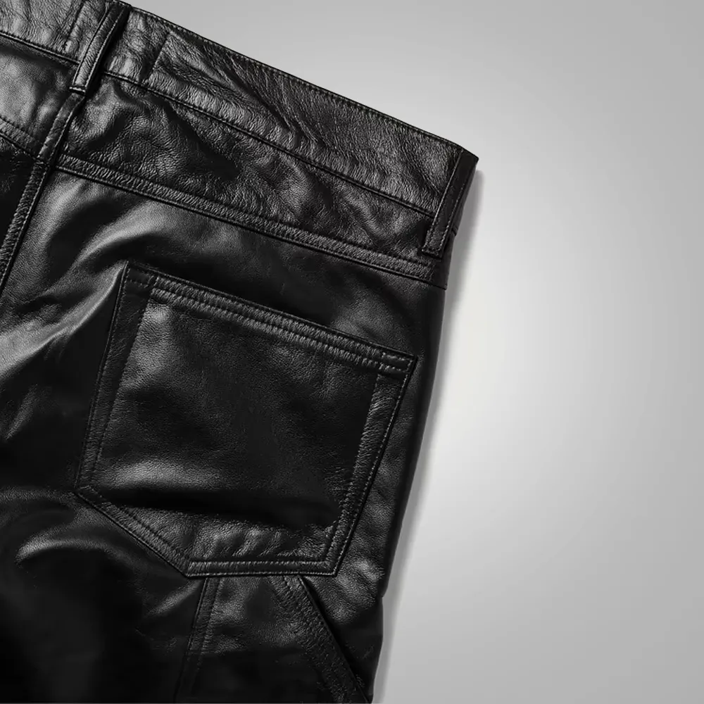 New Black Leather Sheep Skin Skinny Shearling Leather Jeans Pant