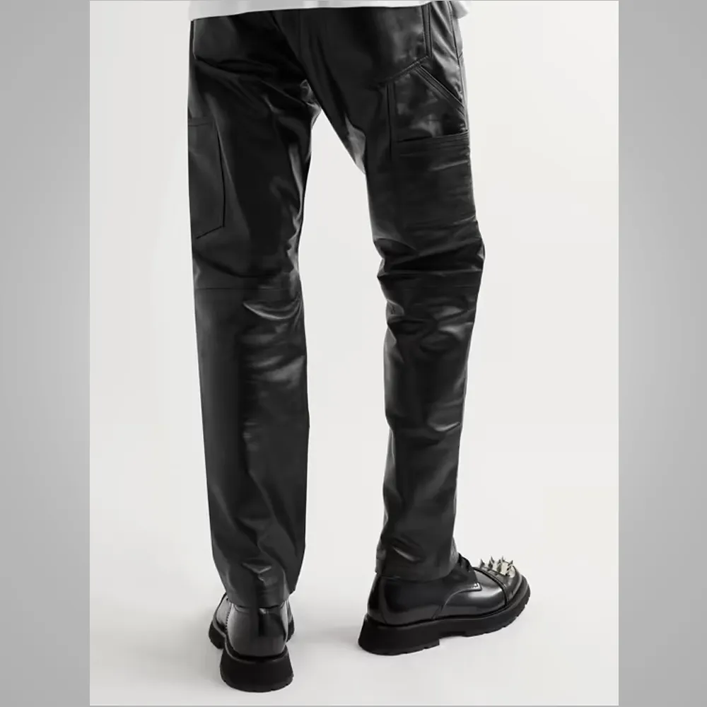 New Black Leather Sheep Skin Skinny Shearling Leather Jeans Pant