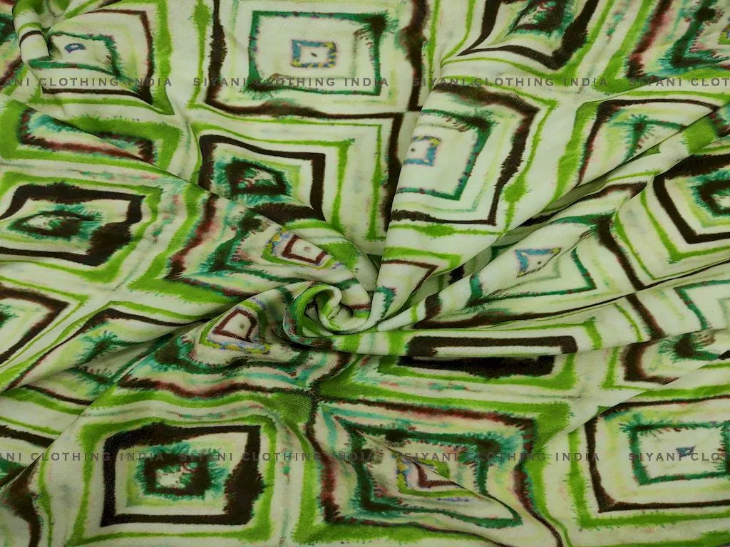 Parrot Green Geomatric Pattern Velvet Fabric