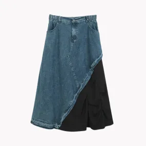 Pre Order:  Dual Fabric Spliced Denim Skirt