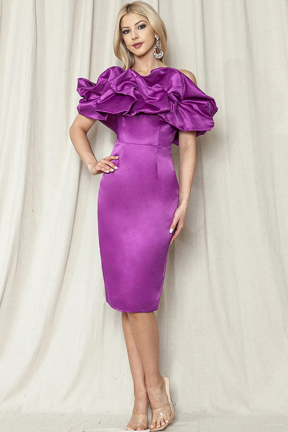 Purple Ruffle Midi Dress