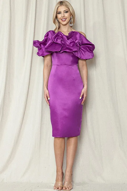 Purple Ruffle Midi Dress