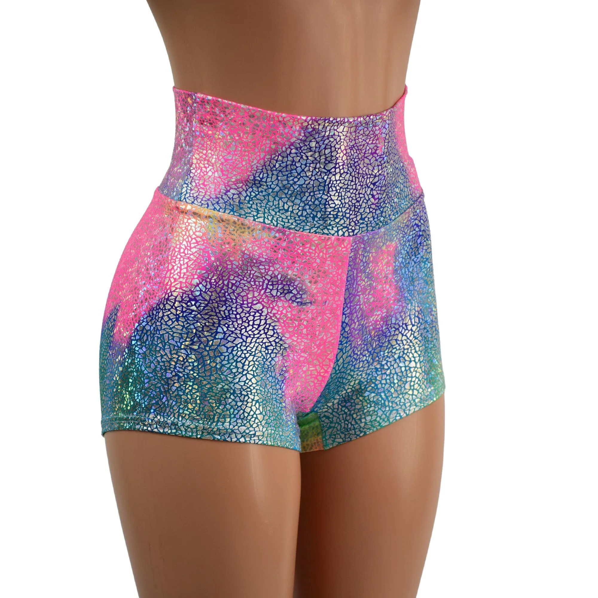 Rainbow Shattered Glass High Waist Shorts