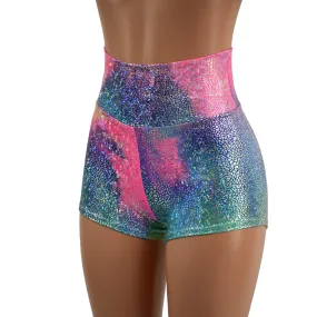 Rainbow Shattered Glass High Waist Shorts