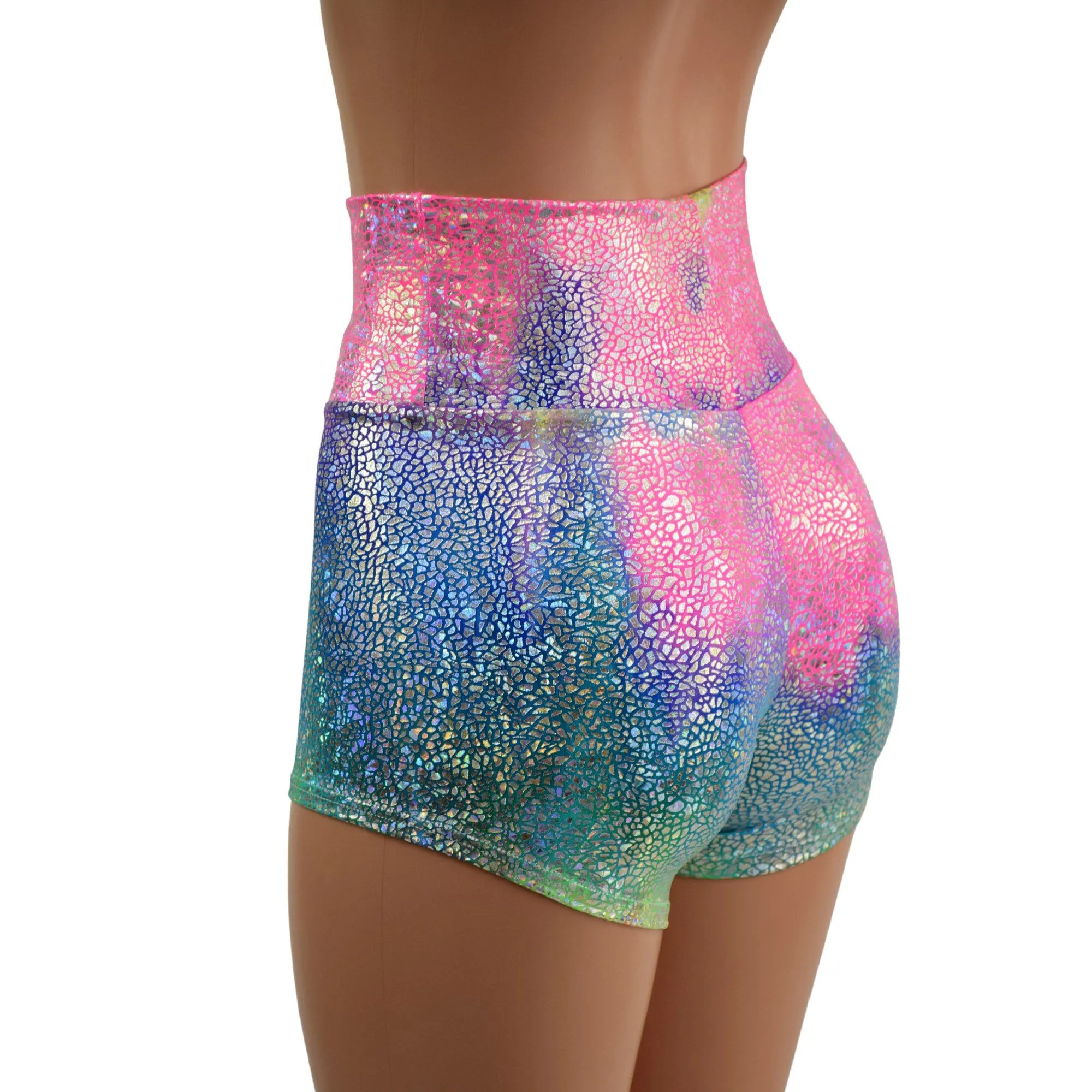 Rainbow Shattered Glass High Waist Shorts