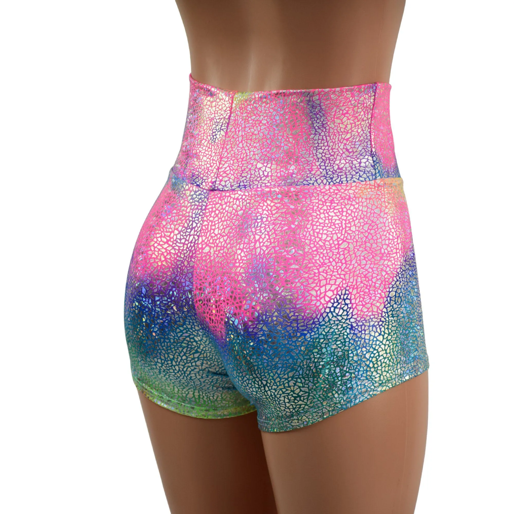 Rainbow Shattered Glass High Waist Shorts