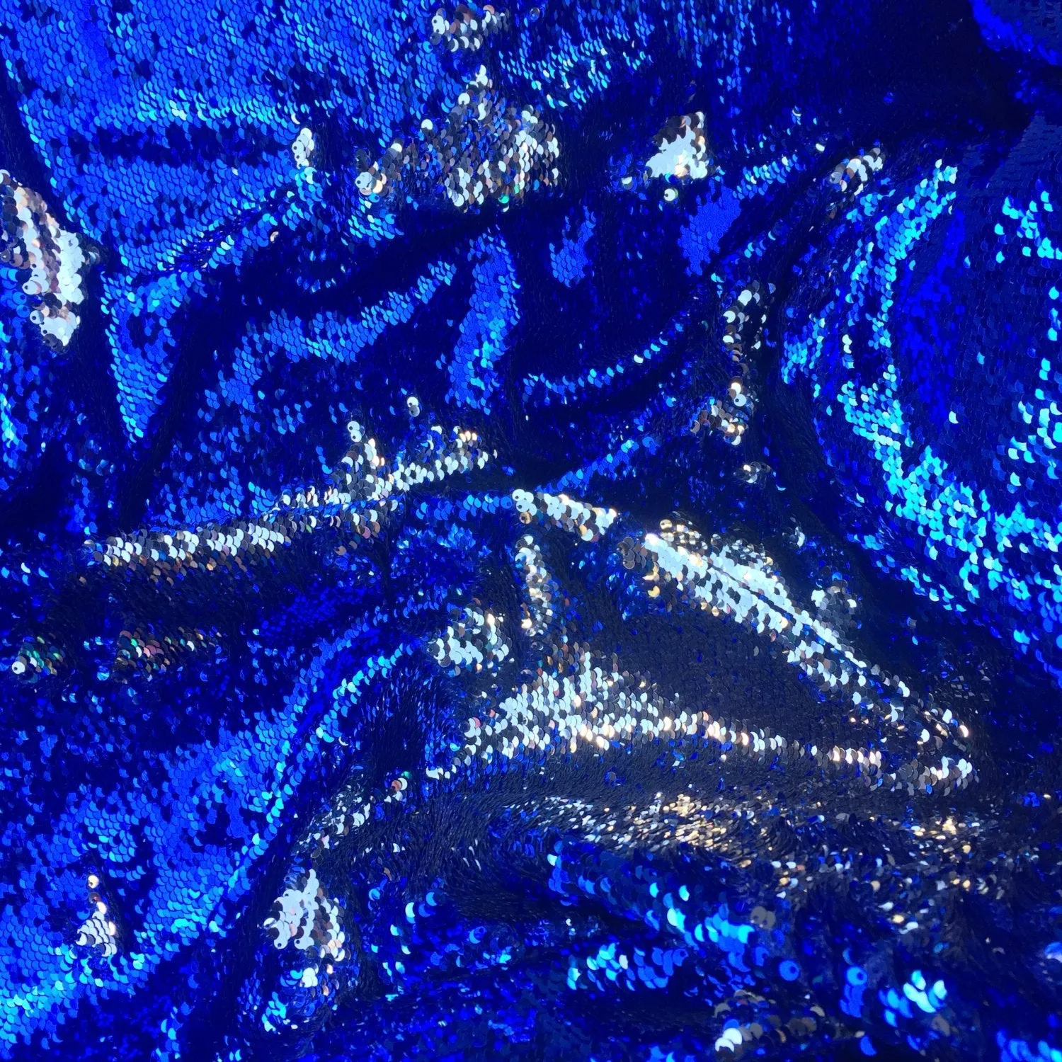 Royal blue/ silver shinny mermaid fish scale 2 way stretch flip flop fabric-prom-nightgown-dresses-decorations-sold by the yard.