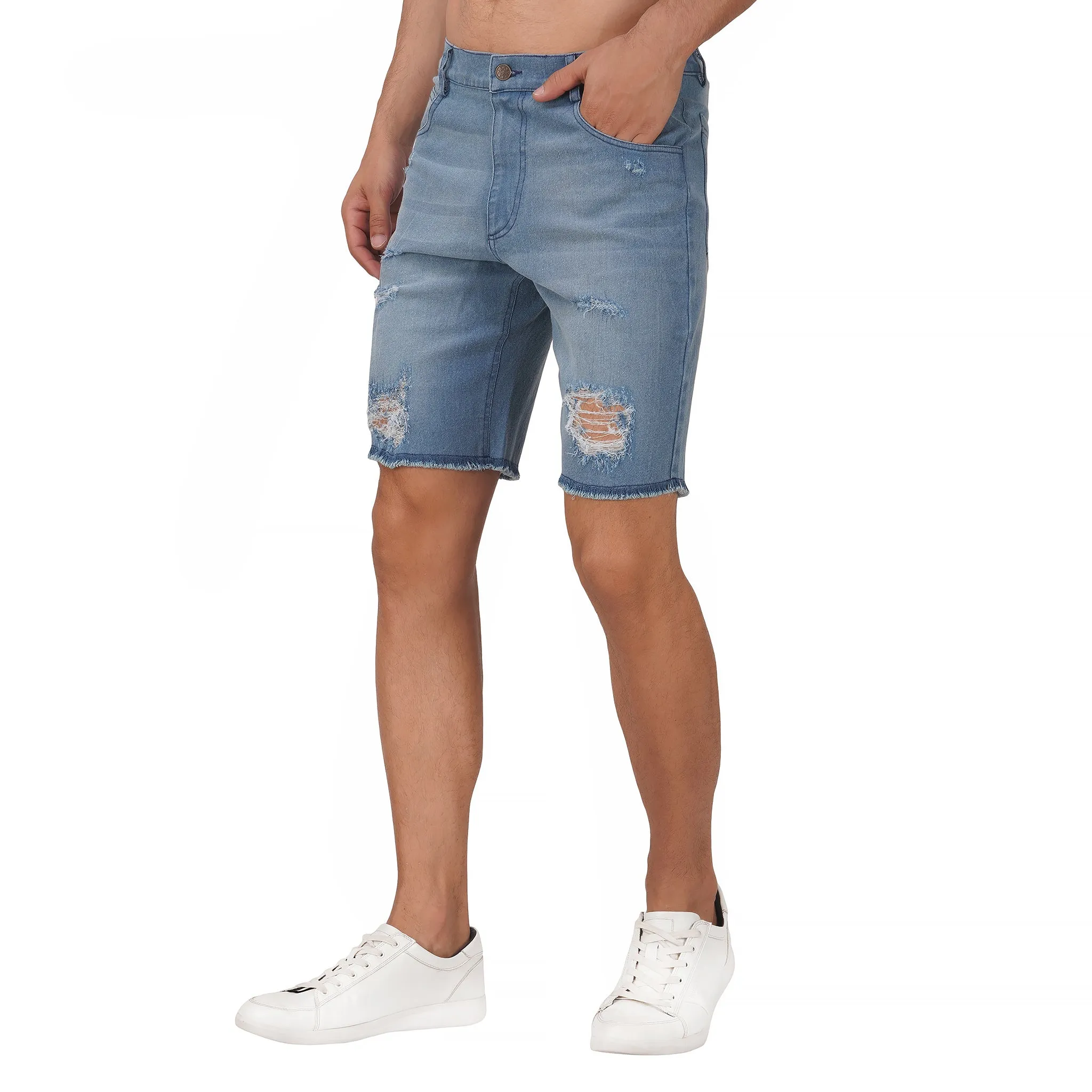 SLAY. Men's Enzyme Washed Ripped Denim Shorts