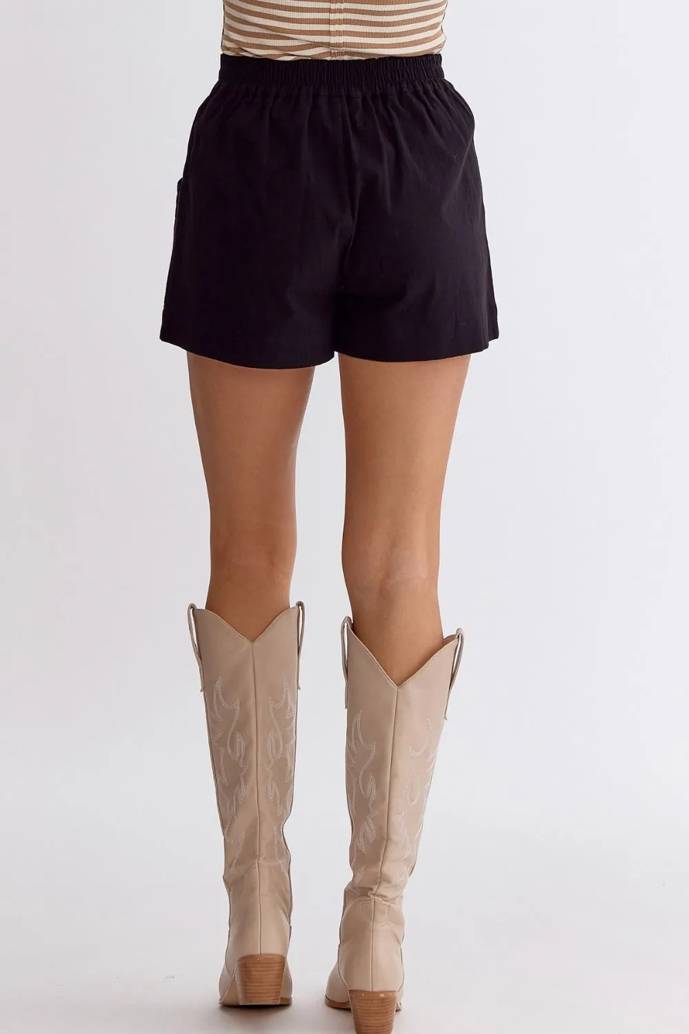 Solid High Waisted Shorts Featuring Elastic Waist