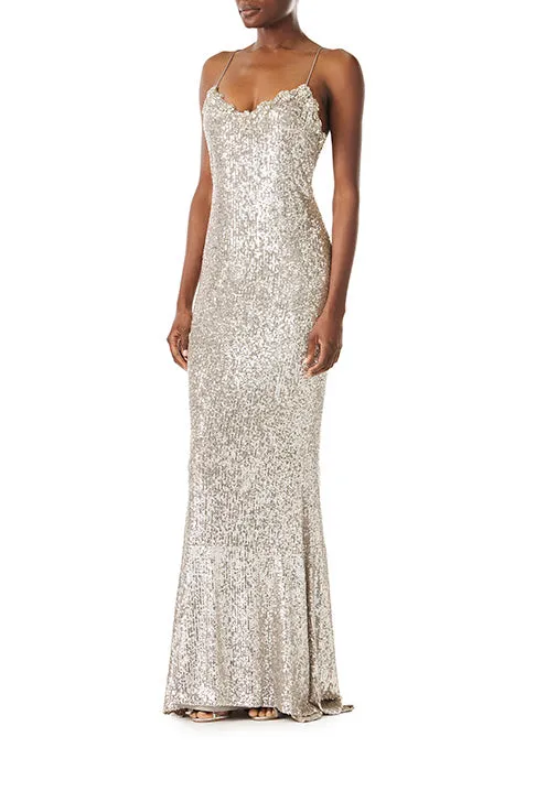 Spaghetti Strap Sequin Gown