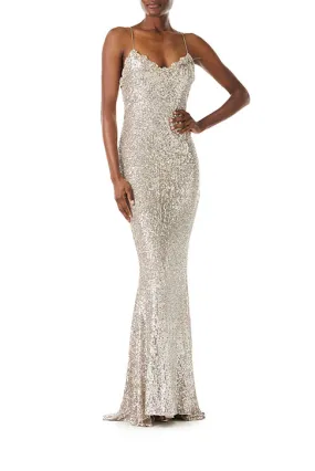 Spaghetti Strap Sequin Gown