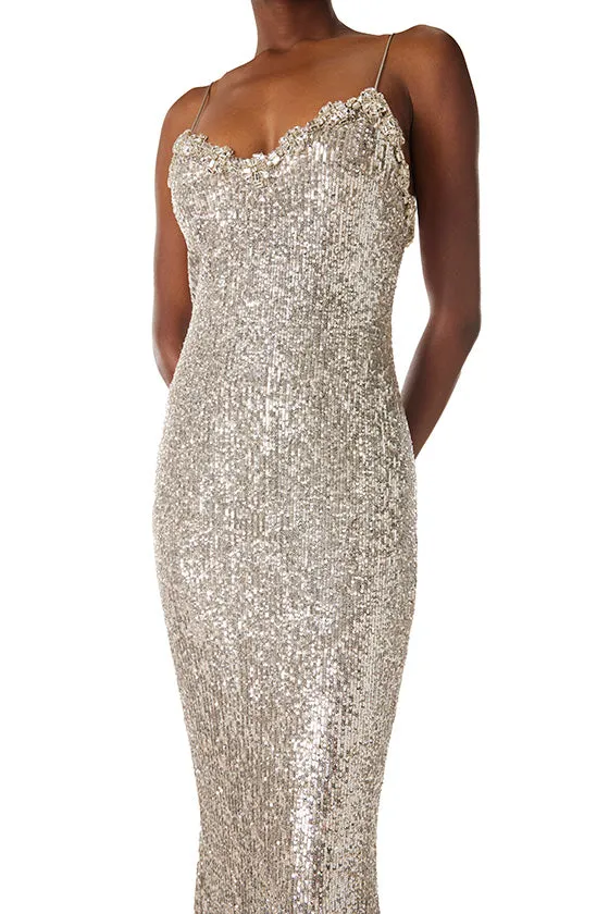 Spaghetti Strap Sequin Gown