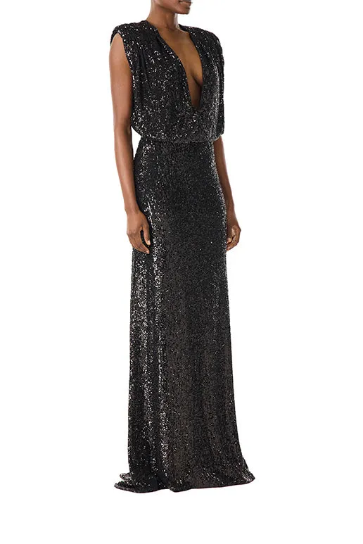 Stretch Sequin V-Neck Gown