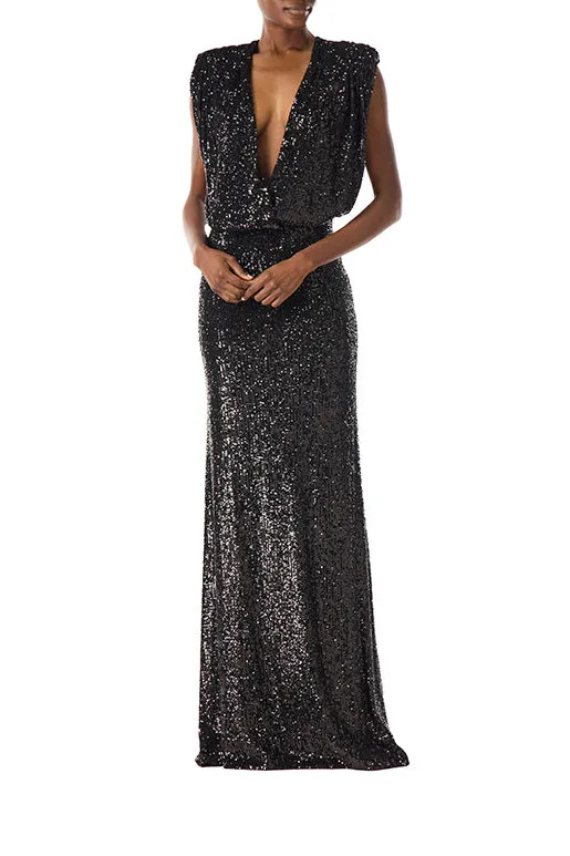 Stretch Sequin V-Neck Gown