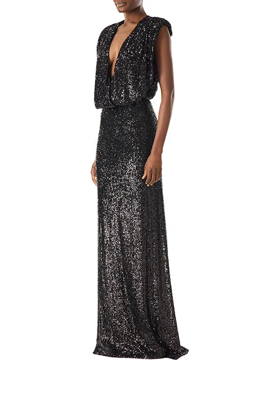 Stretch Sequin V-Neck Gown