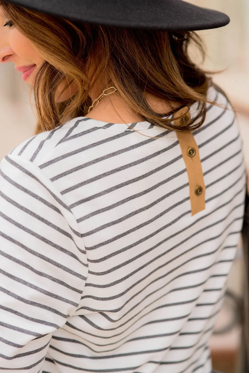 Striped Button Accent Long Sleeve